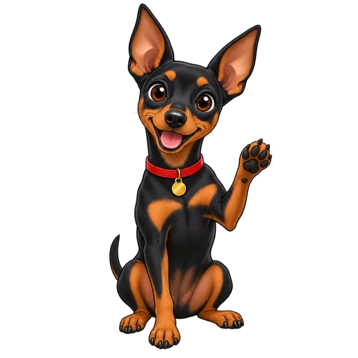 Rocko the miniature pinscher, waving