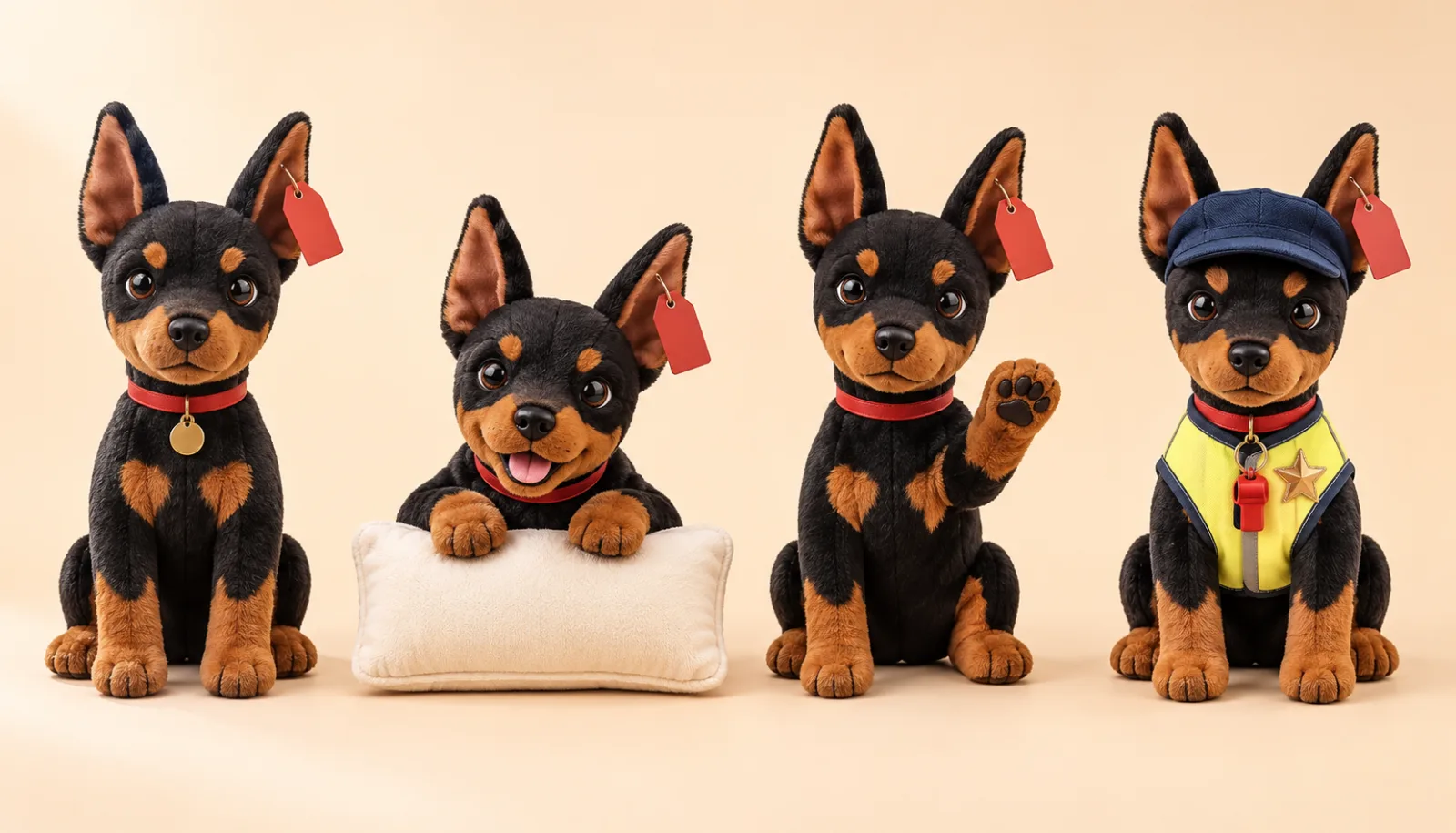 All four Series 1 Pals in a row: classic Rocko, Peekaboo Rocko on a cushion, Hello Rocko waving, and Officer Rocko in his cap and safety vest